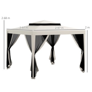 Foisor de gradina cu plasa tantari Re-Bloom, metal/poliester, 297x297x268 cm, acoperis dublu, stresina 200 cm, 4 sfori + 8 tarusi inclusi, bej/gri/negru - Verificat A · Re-Bloom - Img 6