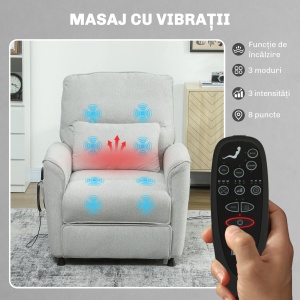 Fotoliu rabatabil electric cu incalzire, 8 puncte masaj, 5 moduri, chenille, Gri deschis - Verificat A · Re-Bloom - Img 4