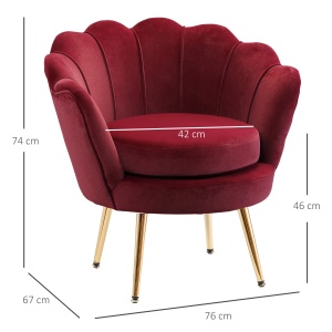 Fotoliu vintage Re-Bloom, catifea/lemn/metal, rosu inchis/auriu, 76 x 67 x 74 cm, Resigilat, Grad A - Img 3