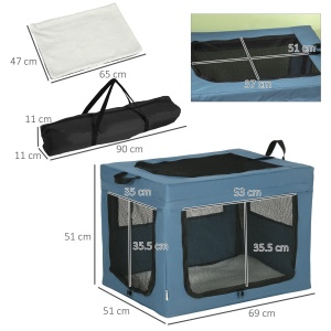 Geanta transport pliabila animale, cu manere si perna, Oxford/otel, 69x51x51cm, Albastru/Negru - Verificat A · Re-Bloom - Img 3