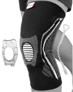 Genunchiera ONETWOFIT, silicon/textil, negru/alb, marimea L