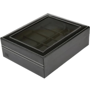 H&S cutie cu capac din sticla pentru 10 ceasuri, 22.5x7.5x20.5 cm, cu pernite, negru - Verificat A · Re-Bloom