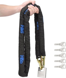 H&S lant antifurt bicicleta/motocicleta, otel bor-mangan, manson textil, 10mm x 2m, lacat 5 chei, Negru - Verificat A · Re-Bloom