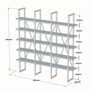 Hanah Home индустриална библиотека 160x160x26 см, ПДЧ 18 мм, метална рамка, височина на рафта 24,5 см, орех и черно - Проверено A · Re-Bloom - Img 4