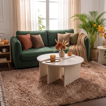 Hanah Home кръгла масичка за кафе за хол D90x41 см, ПДЧ 18 мм, минималистичен дизайн, цвят „wood white“ – Проверено A · Re-Bloom - Img 2