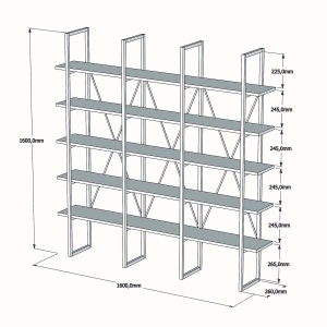Hanah Home biblioteca industriala 160x160x26 cm, PAL 18mm, cadru metal, inaltime raft 24.5cm, nuc si negru - Verificat A · Re-Bloom - Img 4