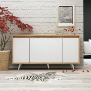 Hanah Home comoda, PAL melaminat 18mm, 140x40x86 cm, picioare 12cm, stejar/alb - Verificat A · Re-Bloom - Img 3