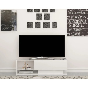 Hanah Home comoda TV living 120x35x31.8 cm, PAL 18mm, rafturi multiple, fixabil perete, alb - Verificat A · Re-Bloom - Img 4