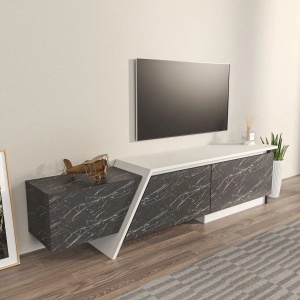 Hanah Home comoda TV, PAL melaminat, 180x35x28.6 cm, grosime 18mm, gri/alb - Verificat A · Re-Bloom - Img 2