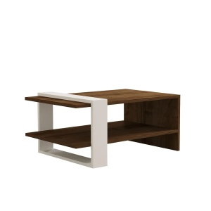 Hanah Home masa cafea 2 niveluri 80x50x35 cm, PAL 18mm, depozitare suplimentara, nuc si alb - Verificat A · Re-Bloom - Img 4