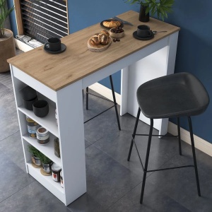 Hanah Home masa de bucatarie 120x50x100 cm, PAL 18mm, rafturi laterale, concept scandinav, nuc si alb - Verificat A · Re-Bloom - Img 2