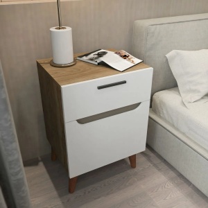 Hanah Home noptiera dormitor 45x56.8x63 cm, PAL 18mm, spatiu amplu de depozitare, concept scandinav, alb si stejar - Verificat A · Re-Bloom - Img 3
