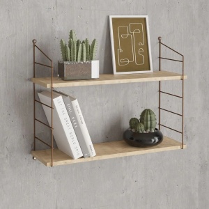 Hanah Home raft de perete, PAL melaminat 18mm + suport metalic, 72x20x58 cm, stejar - Verificat A · Re-Bloom