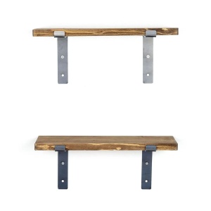 Hanah Home set 2 rafturi de perete, lemn molid 100%/metal, 40x16x14 cm, negru/nuc - Verificat A · Re-Bloom - Img 6