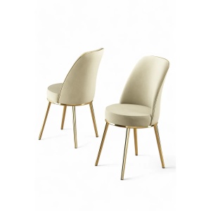 Hanah Home set 4 scaune dining 45x42x91 cm, cadru metal 100%, tapiterie catifea, inaltime sezut 47 cm, crem/auriu - Verificat A · Re-Bloom