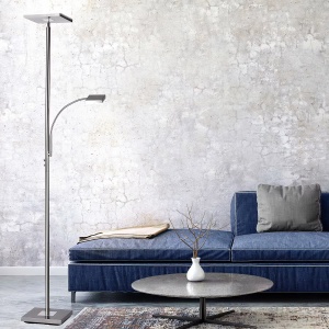 Hans II lampadar LED 2 lumini 190 cm, 22W 2500lm 3000K, dimabil, metal periat, abajur plastic, argintiu/alb - Verificat A · Re-Bloom - Img 5