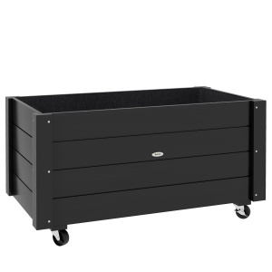 Jardiniera de gradina cu orificiu drenaj si roti Re-Bloom, lemn de molid, 89x48x47 cm, interior 83x42x35 cm, 35 kg, negru - Verificat A · Re-Bloom