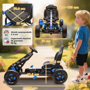 Kart cu pedale copii 3-6 ani, roti EVA antiderapante, suport pahar, max 50kg, Albastru - Verificat A · Re-Bloom - Img 3