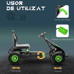 Kart cu pedale copii 5-12 ani, scaun reglabil, metal/PP, 121x58x61cm, Verde/Negru - Verificat A · Re-Bloom - Img 5