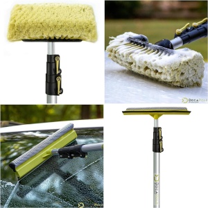 Kit de curatare auto DOCA, tija telescopica si 5 accesorii, aluminiu/microfibra, galben/argintiu - Img 2