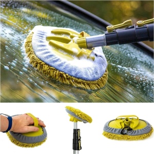 Kit de curatare auto DocaPole, tija telescopica si 5 accesorii, aluminiu/microfibra, galben/argintiu, 3,6 m - Img 3