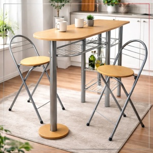 Kiwari Dion set masa + 2 scaune, MDF/metal, masa 120x40x78cm 14.2kg + scaune 37x47x78cm 2.65kg, capacitate masa 30kg/scaun 100kg, fag natural/negru - Verificat A · Re-Bloom - Img 3