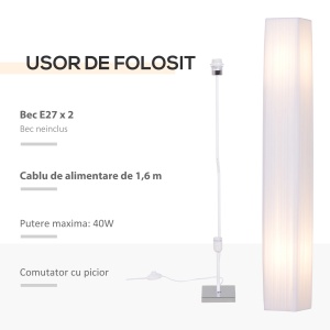 Lampadar cu design modern Re-Bloom, poliester/otel inoxidabil, alb, 14 x 14 x 120 cm, Resigilat, Grad A - Img 5