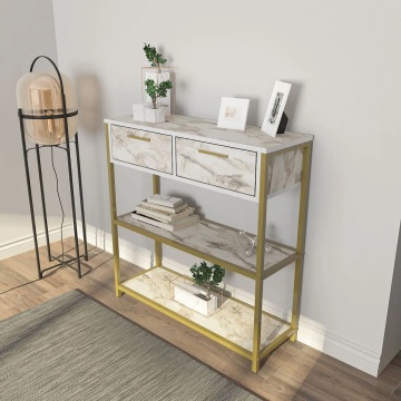 Latho consola hol 90x30.5x92 cm, PAL melaminat, blat efect marmura alba, rezistent la zgarieturi, alb - Verificat A · Re-Bloom - Img 4
