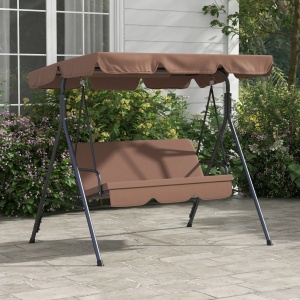 Leagan de gradina 3 locuri cu baldachin Re-Bloom, otel/poliester/bumbac, 172x110x153 cm, sezut 132x48x50 cm, 200 kg, maro/negru - Verificat A · Re-Bloom - Img 2