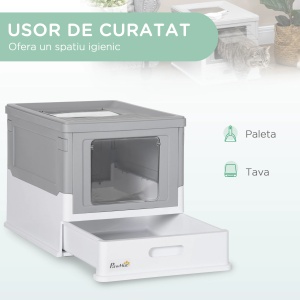 Litiera pentru pisici Re-Bloom, polipropilena, alb/gri, 47,5 x 35,5 x 36,7 cm, Resigilat, Grad A - Img 2