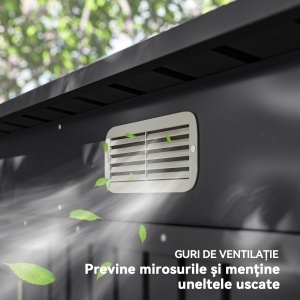 Magazie de depozitare pentru gradina Re-Bloom, otel galvanizat, 249x121x166-183 cm, usa 150x162 cm, aerisiri, rating zapada 30 kg/m², gri - Verificat A · Re-Bloom - Img 4