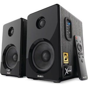 Majority D40 boxe PC active 2.0 Bluetooth HiFi, 60W, intrare optica/RCA/USB/AUX, drivere 4", dulap lemn masiv, telecomanda inclusa - Verificat A · Re-Bloom