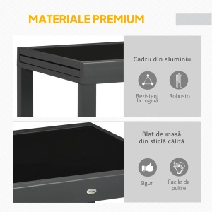 Masa gradina extensibila, blat sticla, aluminiu, 80-160x80x75cm, Negru - Verificat A · Re-Bloom - Img 5