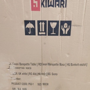 Masa plianta 150x70 cm – Masa dreptunghiulara pentru evenimente si catering, design pliabil cu maner de transport, picioare metalice rezistente, blat HDPE, alb, Resigilat, Grad A - Img 5