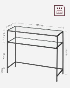 Masa tip consola Vasagle, metal/sticla, negru/transparent, 35 x 100 x 80 cm, Resigilat, Grad A - Img 4