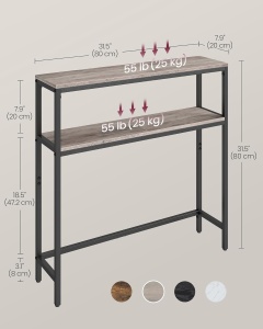 Masa tip consola Vasagle, otel/PAL, negru/maro, 80 x 20 x 80 cm, Resigilat, Grad A - Img 4