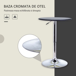 Masuta de bar, reglabila si rotativa, PVC/lemn/metal, negru/argintiu, 63 x 67-93 cm, Resigilat, Grad A - Img 5