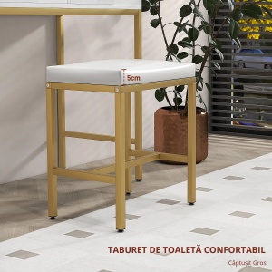 Masuta de machiaj cu oglinda LED si scaun Re-Bloom, MDF/PAL/sticla, alb/natur, 80 x 40 x 138 cm, Resigilat, Grad A - Img 6
