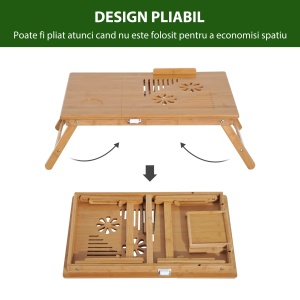 Masuta pentru laptop Re-Bloom, bambus, natur, 55 x 35 x 22-32,5 cm, Resigilat, Grad A - Img 6