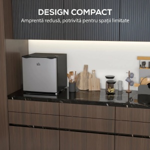 Mini congelator 35L cu raft detasabil, usa reversibila, otel/plastic, 47x44.2x48.8cm, Argintiu/Negru - Verificat A · Re-Bloom - Img 5