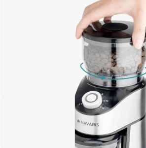 Navaris rasnita electrica cafea cu bavura conica, ABS/otel inoxidabil, 18x12.5x28 cm, discuri slefuit inox, argintiu/negru - Verificat A · Re-Bloom - Img 2