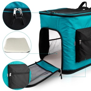 Navaris rucsac transport animale pliabil, poliester, 41x34.5x43 cm, 1.8 kg, pana la 12 kg, 2 intrari, ferestre ventilatie, perna interioara, gri/turcoaz - Verificat A · Re-Bloom - Img 2