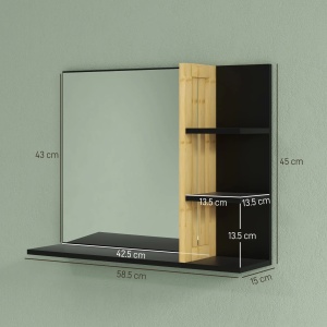 Oglinda de baie cu 4 rafturi, bambus/MDF/sticla, negru/natur, 45 x 15 x 58,5 cm, Resigilat, Grad A - Img 3