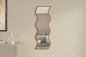 Oglinda de perete Re-Bloom, MDF/sticla, alb/nuc, 40 x 120 x 2,2 cm - Img 2