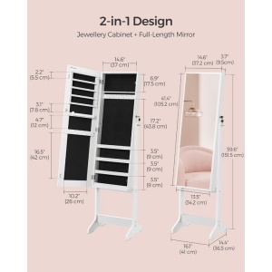 Oglinda de podea cu suport Songmics, din MDF, spatiu de depozitare, 41x37x152 cm, alb, Resigilat, Grad A - Img 2