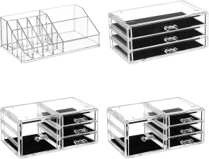 Organizator pentru machiaj XXL Songmics, acril, transparent/negru, 23,5 x 13,7 x 40 cm, Resigilat, Grad A - Img 3