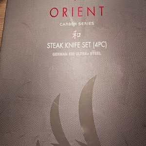 Orient Carbon Series set 4 cutite pentru friptura 13 cm, otel inoxidabil german X50 Ultra+, lama monostrat, duritate 56 HRC, maner POM, negru - Verificat A · Re-Bloom - Img 6