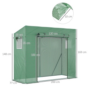 Outsunny sera gradina 200x77x148-169 cm, copertina anti-UV, 2 ferestre laterale, usa rulou fermoar, PE/otel, verde - Verificat A · Re-Bloom - Img 3