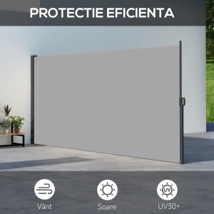 Paravan lateral retractabil Re-Bloom, metal/aluminiu/poliester, 400x180 cm, rulat 180x18.5x9 cm, tesatura 390x172 cm, gri deschis - Verificat A · Re-Bloom - Img 6