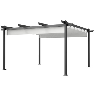 Pavilion pergola cu copertina retractabila 4x4 m UPF 30+, coloane aluminiu 80mm, 8 tarusi sol si suruburi, alb/negru - Verificat A · Re-Bloom